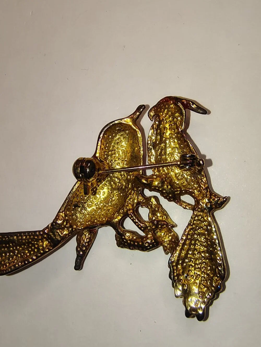 Colorful Enamel Parrot Birds Brooch Pin Gold Tone 2